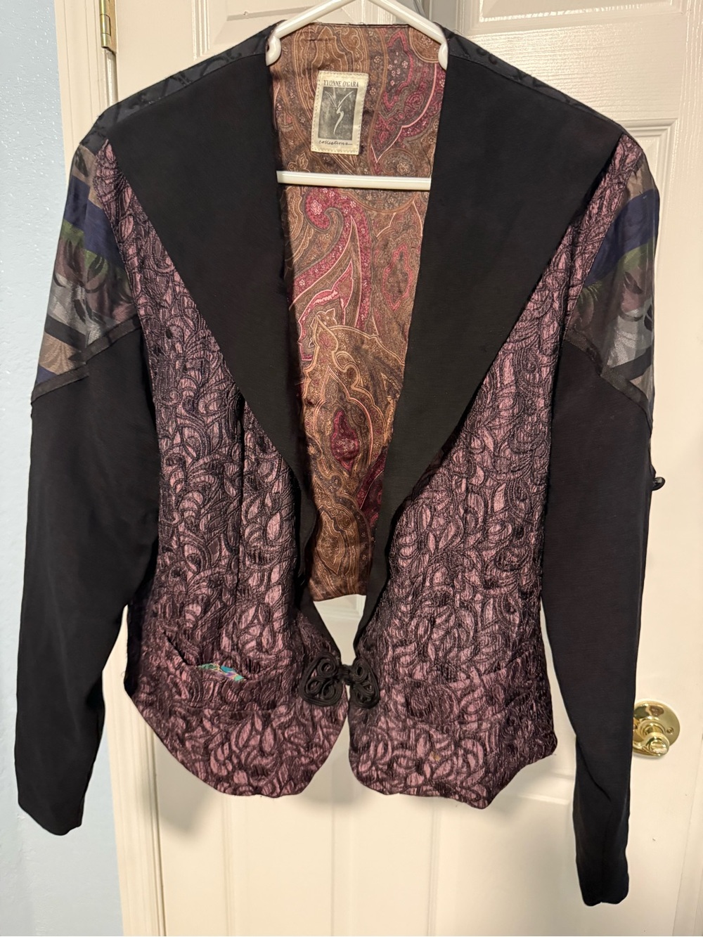 Women's Black Blazer with Mauve Paisley Panels